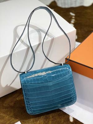 wholesale quality hermes constance 19 shinny niloticus crocodile 7w blue izmir phw